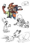  ambiguous_gender anthro bound canid canine cellphone claws clothing dipstick_ears disney duo ears_back eating fangs feral fluffy fluffy_tail fox fur green_eyes grin hands_tied hat headgear headwear hi_res holding_cellphone holding_cup holding_object holding_phone judy_hopps lagomorph leporid lifting looking_at_another mammal multicolored_ears necktie nick_wilde open_mouth orange_body orange_fur pawpads phone pivoted_ears police_uniform rabbit red_fox shirt simple_background sketch smile teeth thatpsychoraccoon topwear uniform white_background yawn zootopia 