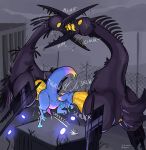 absurd_res anal animal_genitalia black_body blue_body bodily_fluids cum cum_while_penetrated cumshot ejaculation fellatio feral french_kissing genital_fluids genital_slit genitals glowing glowing_eyes group gurli hi_res kissing koralle male male/male miros_bird_(rain_world) oral penetration penile penis rain_world sex size_difference slugcat spitroast tagme tapering_penis trio videocult