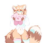 1:1 ailurid ambiguous_gender anthro bangs blue_eyes brown_nose clothing colored_sketch duo flat_colors fluffy_thighs hair hi_res holding_another hoodie kirby kirby_(series) legwear looking_at_another male mammal navel nintendo nollya open_mouth open_smile pattern_clothing pattern_legwear pattern_stockings red_panda short_hair simple_background sketch smile stockings striped_clothing striped_legwear striped_stockings stripes tail topwear white_background