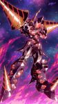  absurdres armor babamba chouginga_gurren-lagann clenched_hands commentary_request crossed_arms drill gainax glowing gunbuster_pose highres horns lazengann mecha mecha_focus no_humans robot science_fiction single_horn size_difference solo space standing super_robot tengen_toppa_gurren_lagann 