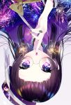  1girl bangs black_hair blunt_bangs blush bow finger_to_mouth fireworks glasses hat highres jewelry long_hair looking_at_viewer mole nail_polish original purple_eyes remimim ring simple_background solo upper_body white_background 