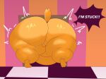  2026 anthro ass_up belly big_belly big_butt bird_dog bottom_heavy butt butt_stuck canid canine canis checkered checkered_floor curvy_figure dialogue domestic_dog door doorway english_text faceless_anthro faceless_character faceless_male fur glitch_productions golden_retriever hi_res huge_butt hunting_dog male mammal overweight overweight_male paws raised_tail retriever scratch_(tadc) solo struggling_to_fit stuck stuck_in_door tail tail_tuft text the_amazing_digital_circus thesillycat1 thick_thighs tuft voluptuous voluptuous_male wide_hips yellow_body yellow_fur 
