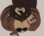  2019 absurd_res anthro areola belly big_belly big_breasts big_butt boxgoat breasts brown_body brown_fur butt canid canine claws digital_media_(artwork) fangs female fur hair hi_res horn huge_breasts jackolin_(golden_deus) looking_at_viewer mammal monster nipples nude open_mouth overweight overweight_female simple_background smile solo teeth thick_thighs tongue wide_hips 