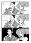  1boy 1girl absurdres beard before_and_after bonolenov_ndongo commentary_request d_is_710 facial_hair highres hunter_x_hunter long_hair machi_komacine monochrome multiple_expressions mustache ponytail serious 