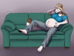  anthro belly big_belly bodyxcount canid canine canis clothing female furniture geckoguy123456789 mammal pregnant sofa solo wolf 