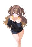  1girl anya_melfissa bare_shoulders blonde_hair brown_hair commentary highres hololive hololive_indonesia long_hair looking_at_viewer multicolored_hair purple_eyes sansha_art simple_background solo streaked_hair two_side_up virtual_youtuber white_background 