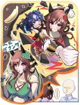  ... 1boy 2girls absurdres animal_ears banana bare_shoulders blue_eyes blue_hair blush bracelet braid braided_hair_rings breasts brown_hair cleavage closed_mouth collarbone collared_shirt commentary_request corset crop_top detached_sleeves donkey_kong_(series) donkey_kong_bananza dress ear_covers ear_ornament food forked_tongue fruit gentildonna_(regina_dei_fiori)_(umamusume) gentildonna_(umamusume) gloves gold_bracelet grey_shirt hair_between_eyes hair_ornament hair_rings heart-shaped_ornament heart_ear_ornament highres horse_ears horse_girl horse_tail jewelry large_breasts long_hair multiple_girls one_eye_closed open_mouth red_corset red_eyes scales see-through_cleavage see-through_clothes shirt single_ear_cover smile snake_girl spoken_ellipsis t-head_trainer_(umamusume) tail tongue tongue_out torinosukei trainer_(umamusume) umamusume verxina_(le_beau_sommet)_(umamusume) verxina_(umamusume) white_gloves 