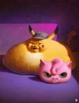  2018 ambiguous_gender clothing detective_pikachu duo fluffy frown fur green_eyes grumpy hat_only headgear headwear hi_res humor iammarcpi jigglypuff looking_at_viewer meme mostly_nude nintendo oil_painting_(artwork) painting_(artwork) pikachu pink_body pink_fur pok&eacute;mon pok&eacute;mon_(species) pok&eacute;mon_detective_pikachu red_cheeks traditional_media_(artwork) video_games what what_has_science_done where_is_your_god_now yellow_body yellow_fur 