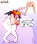  anthro belly big_butt blush butt clothed clothing digital_media_(artwork) dragunny female girly hair hi_res hoodie hot-gothics lagomorph leporid looking_at_viewer mammal meme morphi morphi_(character) open_mouth overweight rabbit red_hair simple_background slightly_chubby solo sweater sweatermeme topwear twitter twitter_meme wings 