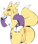 2025 3_fingers anthro anus armwear armwear_only backsack balls bandai_namco biped black_claws black_nose black_sclera blue_eyes blush blush_lines bodily_fluids bridal_gauntlets bridal_gauntlets_only butt canid canine cheek_tuft claws clothing digimon digimon_(species) digital_media_(artwork) dipstick_ears dipstick_tail ear_markings exige facial_markings facial_tuft finger_claws fingers flaccid fur genitals glistening glistening_balls glistening_body glistening_butt glistening_eyes glistening_genitalia hand_on_butt hand_on_own_butt head_markings heart_symbol hi_res leaning leaning_forward leg_markings looking_at_viewer looking_back looking_back_at_viewer male male_anthro mammal markings mostly_nude mostly_nude_anthro mostly_nude_male multicolored_body multicolored_ears multicolored_fur multicolored_tail neck_tuft open_mouth orange_anus penis presenting presenting_hindquarters purple_armwear purple_bridal_gauntlets purple_clothing purple_markings raised_tail rear_view renamon simple_background sketch small_nose solo sweat tail tail_markings thigh_markings tomoe_(symbol) tuft two_tone_body two_tone_fur white_background white_body white_ear_tips white_fur white_tail white_tail_tip yellow_balls yellow_body yellow_fur yellow_penis yellow_tail yin_yang