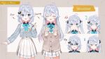  >_< 1girl :3 :d ^_^ ahoge anger_vein black_shirt blue_bow blue_bowtie blue_eyes blush bow bowtie brown_cardigan cardigan character_name closed_eyes closed_mouth collared_shirt colored_inner_hair commentary_request controller copyright_request flying_sweatdrops game_controller grey_cardigan grey_hair grey_jacket hair_between_eyes hair_ornament highres holding holding_controller holding_game_controller holding_pen indie_virtual_youtuber jacket kagura_nana kagura_nana_(3st_costume) long_hair long_sleeves looking_at_viewer multicolored_hair multiple_expressions multiple_views nana_kagura neck_ribbon open_mouth pen pink_hair pleated_skirt puffy_long_sleeves puffy_sleeves ribbon school_uniform shirt short_hair skirt smile sweatdrop twintails white_skirt 