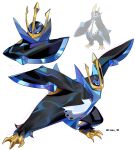  absurdres beak bird blue_eyes closed_mouth empoleon highres karmaho no_humans official_art_inset open_mouth penguin pokemon pokemon_(creature) pokemon_focus simple_background 