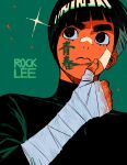 1boy absurdres bandaged_arm bandages bodysuit bowl_cut character_name green_bodysuit highres m0_mo_momo male_focus naruto_(series) ribbed_leg_warmers rock_lee short_hair solo 