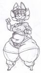3_fingers anthro belt belt_buckle biped blayaden bottomwear bracelet breasts buckle catrobis choker closed_smile clothed clothed_anthro clothed_female clothing curly_hair ear_piercing ear_ring eyelashes eyewear feet felid feline female female_anthro fingers front_view full-length_portrait gesture guide_lines hair handpaw hooves jewelry mammal midriff mouth_closed navel necklace off_shoulder overweight overweight_anthro overweight_female pawpads paws piercing portrait ring_piercing sam_(blayaden) shorts sketch small_feet smile smiling_at_viewer solo sunglasses thick_thighs unguligrade waving waving_at_viewer wide_hipped_anthro wide_hipped_female wide_hips