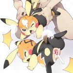  1boy 1girl absurdres bestiality closed_eyes commentary_request cosplay_pikachu cum cum_in_pussy cum_overflow fang highres invisible_penis one_eye_closed open_mouth pikachu pikachu_libre pokemon pokemon_(creature) pokephilia pussy sex vaginal youjo_modoki 