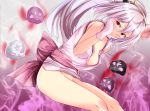  andrew blush breasts cropped gloves japanese_clothes no_bra nopan ponytail red_blossoms_from_underroot red_eyes skirt_lift white_hair yu-gi-oh yukata 