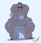  anthro big_breasts black_hair blue_eyes breasts dancing elephant elephantid female hair hi_res kazecat mammal obese obese_female overweight overweight_female proboscidean raised_arm smile solo 