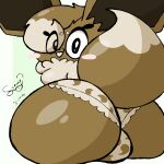 absurd_res anthro big_butt blush brown_body brown_fur bulge bulge_from_behind butt butt_focus clothing eevee eeveelution femboy fur generation_1_pokemon hi_res male mammal neck_tuft nintendo panties panties_bulge pokemon pokemon_(species) rear_view scrudy scrudy_(scrudy) sitting solo squish tail tan_body tan_fur thick_thighs tongue tongue_out tuft underwear