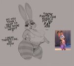 anthro belly big_breasts big_butt bigoldoinks breasts butt clothing curvy_figure dialogue disney english_text female huge_breasts huge_butt judy_hopps lagomorph leggings legwear leporid mammal patterned_legwear rabbit reference_image slightly_chubby solo text thick_thighs tight_clothing voluptuous voluptuous_anthro voluptuous_female wide_hipped_anthro wide_hipped_female wide_hips zootopia
