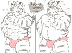  2019 anthro belly bulge clothing english_text eyes_closed eyewear felid glasses goujuyu hi_res humanoid_hands male mammal moobs muscular navel nipples overweight overweight_male pantherine pecs phone simple_background text tiger underwear 