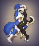 absurd_res animal_genitalia animal_penis anthro black_body black_fur black_pawpads blue_body blue_fur bodily_fluids canid canine canine_genitalia canine_penis canis chevron_(marking) cuddling curled_tail domestic_dog duo elkhound eyes_closed fox frottage fur genital_fluids genitals green_pawpads hair heart_symbol hi_res jaeger_(mawrshie) jamthund kissing kochack making_out male male/male mammal markings pawpads penile penis penises_touching precum sex spitz striped_markings striped_tail stripes tail tail_markings tail_motion tailwag white_hair