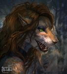  anthro black_lips black_nose brown_hair clothed clothing fangs felid female forest fur green_eyes hair hi_res lips lockpick long_hair mammal open_mouth orange_body orange_fur pantherine sharp_teeth solo stripes tatiilange teeth tiger tree whiskers white_stripes 