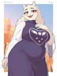  2_horns 5_fingers anthro bovid caprine clothed clothing female fingers floppy_ears fur goat horn mammal mature_anthro mature_female meircmei open_mouth open_smile purple_clothing red_eyes robe smile solo tail toriel undertale_(series) white_body white_ears white_fur white_horn white_tail 
