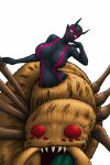  1girl artist_request bald bodypaint breasts completely_nude dark-skinned_female dark_skin demon_girl demon_horns demon_lord_dante highres horns lamia_(demon_lord_dante) large_breasts monster_girl non-web_source nude oversized_bug oversized_spider source_request white_eyes 