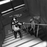  1:1 abandoned black_and_white camera canid canine canis clothed clothing comic creepy domestic_dog duo equid equine female graffiti hi_res hladilnik horse male mammal michelle_(hladilnik) monochrome school stairs text zebra zebra_son_(hladilnik) 