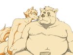  2016 anthro belly canid canine canis domestic_dog duo humanoid_hands inunoshippo male mammal moobs navel nipples overweight overweight_male simple_background white_background 