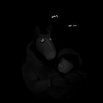  1:1 abandoned black_and_white canid canine canis clothed clothing comic creepy dark domestic_dog duo equid equine female hi_res hladilnik horse male mammal michelle_(hladilnik) monochrome night school text zebra zebra_son_(hladilnik) 