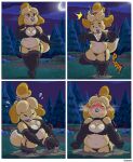  2026 animal_crossing anthro black_clothing black_lingerie blush bodily_fluids bra breasts canid canine canis chest_tuft clothing dipstick_tail domestic_dog emanata eyebrows female flying_sweatdrops fur garter_belt garter_straps hands_on_legs hands_on_thighs hi_res isabelle_(animal_crossing) legwear lingerie lipstick makeup mammal markings mud night nintendo open_mouth outside panties qajarito quicksand shih_tzu sinking slightly_chubby solo stockings stuck sweat sweatdrop tail tail_markings thick_thighs toy_dog tuft underwear yellow_body yellow_fur 