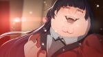 1boy black_hair blazer breasts cleft_chin cosplay crossdressing crossdressing_(mtf) family_guy fat fat_man grabbing_own_breast highres hyakkaou_academy_school_uniform jabami_yumeko jabami_yumeko_(cosplay) jacket kakegurui kowai_(iamkowai) long_hair looking_at_viewer male_focus meme open_mouth peter_griffin red_eyes red_jacket red_nails school_uniform solo teeth yumeko_grabbing_her_own_boob_(meme) 