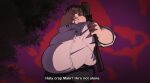 1boy black_eyes black_hair cleft_chin commentary cosplay english_commentary family_guy fat fat_man jacket jujutsu_kaisen kowai_(iamkowai) long_hair looking_at_viewer male_focus okkotsu_yuta okkotsu_yuta_(cosplay) peter_griffin solo very_long_hair weapon_bag white_jacket 
