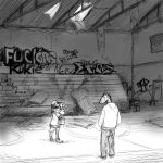  1:1 abandoned black_and_white canid canine canis clothed clothing comic creepy domestic_dog duo equid equine female graffiti gym hi_res hladilnik horse male mammal michelle_(hladilnik) monochrome school text zebra zebra_son_(hladilnik) 