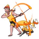  1:1 2018 alpha_channel ambiguous_anthro ambiguous_gender anthro biped braixen canid clothed clothed_human clothed_male clothing colored digital_drawing_(artwork) digital_media_(artwork) digitigrade dipstick_tail duo elemental_manipulation fire fire_manipulation fire_performance front_view generation_6_pokemon hat headgear headwear hi_res holding_object holding_stick human male mammal markings nintendo nude_ambiguous nude_anthro on_one_leg open_mouth open_smile performance_art plantigrade pokemon pokemon_(species) pokemon_trainer shaded simple_background smile snout spyromancy standing stick tail tail_markings transparent_background 