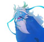 anthro asian_mythology barbel_(anatomy) belly blue_body dragon east_asian_mythology eastern_dragon flesh_whiskers horn kemono long_beard looking_at_viewer male mature_male mythology open_mouth scalie sirokitten smile solo teeth tongue 