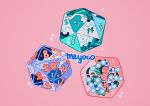  artist_name cloud cube dice flower icosahedron meyoco no_humans number original pink_background pink_flower simple_background sparkle wave_print waves white_flower 