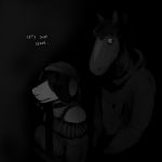  1:1 abandoned black_and_white canid canine canis clothed clothing comic creepy dark domestic_dog duo equid equine female hi_res hladilnik horse male mammal michelle_(hladilnik) monochrome night scared school text zebra zebra_son_(hladilnik) 