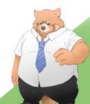  2019 anthro bottomwear clothing humanoid_hands inunoshippo male mammal necktie overweight overweight_male pants shirt solo topwear 