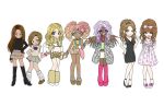  6+girls :d agejo_gyaru amesuku_gyaru animal_print blonde_hair bow bowtie bracelet bright_pupils brown_hair cardigan closed_mouth collared_shirt commentary_request dark-skinned_female dark_skin earrings eyelashes eyeshadow ezaki_bisuko fake_eyelashes fingernails flower full_face_makeup ganguro gyaru gyaru_makeup hair_bow hair_flower hair_ornament hand_on_own_hip highlighter_(makeup) hime_gyaru jewelry kogal leopard_print lineup lipstick long_fingernails long_hair looking_at_viewer makeup manba_gyaru midriff multiple_girls navel necklace open_hands open_mouth original overdrawn_eyeliner panda_makeup pleated_skirt rouge_(makeup) school_uniform scrunchie sharp_fingernails shirt simple_background skirt smile standing tan twintails very_dark_skin wavy_hair white_background white_eyeshadow white_lips white_pupils wrist_scrunchie 