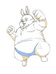  2019 anthro belly eyes_closed humanoid_hands inunoshippo lagomorph leporid male mammal moobs nipples overweight overweight_male rabbit simple_background solo white_background 