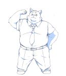  2018 anthro bottomwear canid canine canis clothing domestic_dog humanoid_hands inunoshippo male mammal necktie overweight overweight_male pants shirt simple_background solo topwear white_background 