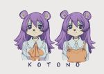  2019 animal_crossing aozora_yakkyok apron ascot blue_eyes bust_portrait clothing eulipotyphlan eyeshadow female grey_background hair hedgehog hi_res labelle_able makeup mammal nintendo portrait purple_hair shirt simple_background smile solo topwear video_games white_clothing white_shirt white_topwear 