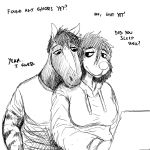  1:1 2019 anthro black_and_white canid canine canis clothing comic computer dialogue domestic_dog duo equid equine female head_on_shoulder hi_res hladilnik hoodie inside laptop male mammal michelle_(hladilnik) monochrome shirt simple_background sitting text topwear white_background zebra zebra_son_(hladilnik) 