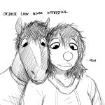  1:1 2019 anthro black_and_white canid canine canis clothed clothing comic dialogue domestic_dog duo equid equine female head_on_shoulder hi_res hladilnik hoodie inside male mammal michelle_(hladilnik) monochrome shirt simple_background sitting text topwear white_background zebra zebra_son_(hladilnik) 