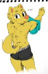  anthro bodily_fluids boxers_(clothing) butt canid canine clothing cruelpastry fur hi_res male mammal rear_view solo sweat underwear undressing welcome_to_doozy wolfie_(welcome_to_doozy) yellow_body yellow_fur 