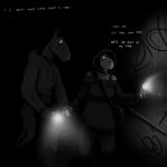  1:1 abandoned black_and_white bodily_fluids canid canine canis clothed clothing comic creepy dark domestic_dog duo equid equine female graffiti hi_res hladilnik horse male mammal michelle_(hladilnik) monochrome night phone scared school sweat text zebra zebra_son_(hladilnik) 