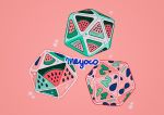  artist_name dice food fruit icosahedron meyoco no_humans number original pink_background simple_background sparkle watermelon 