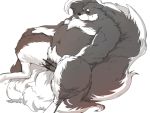  2016 anthro balls belly canid canine canis domestic_dog inunoshippo male mammal moobs navel nipples overweight overweight_male penis sitting solo 